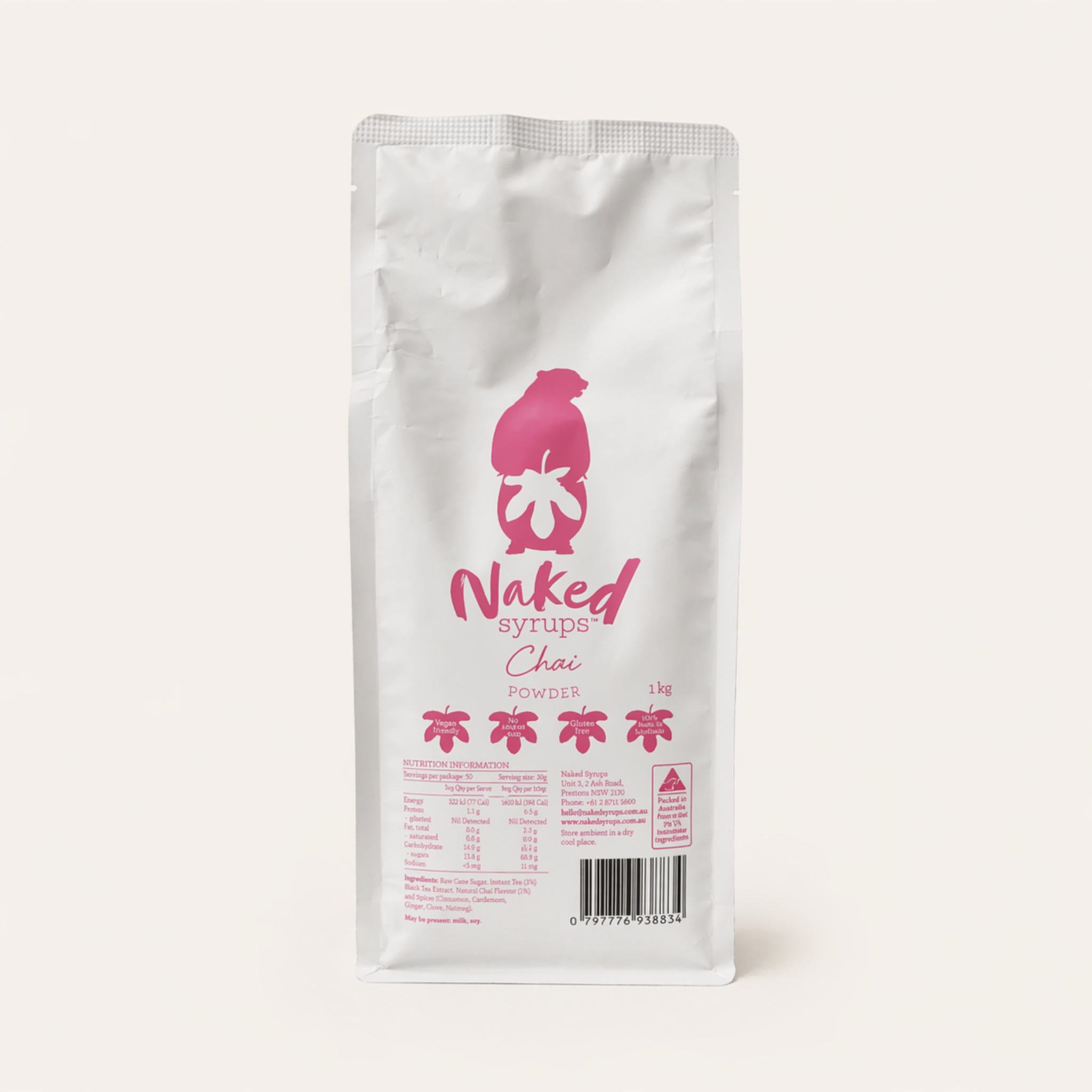 Naked syrups Chai powder packaging on a white background