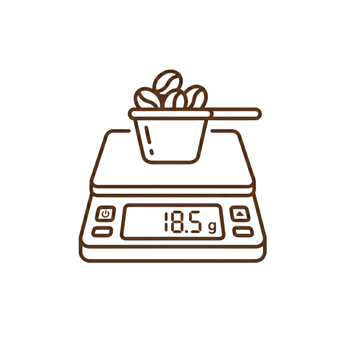 Illustration of a scale with a cup of coffee beans on a white background