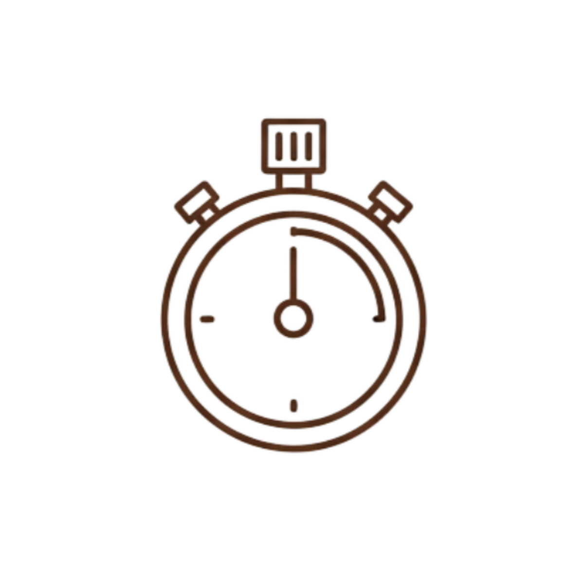 Brown line drawing of a stopwatch on a white background