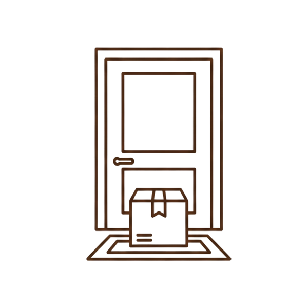Illustration of a door with a package on the doormat