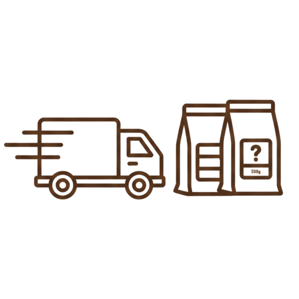 Icon of a delivery truck and two coffee packages on a white background